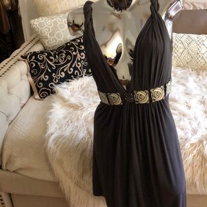 Sold cut sky gray rose metal belt dress mini tunic